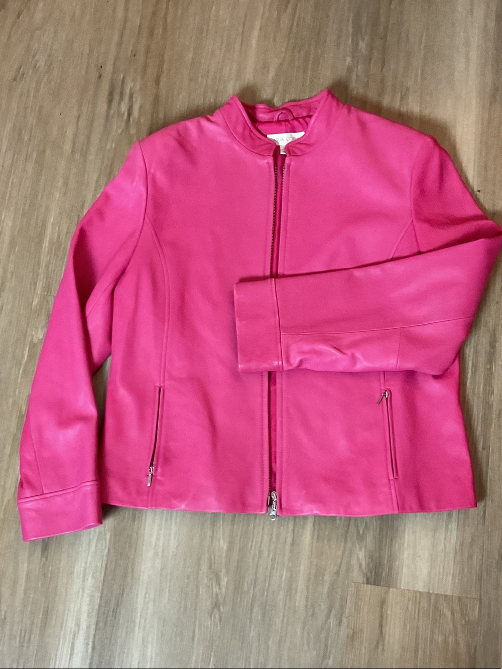 Casual Corner Hot Pink Zip-Front Leather Jacket *VINTAGE* XL